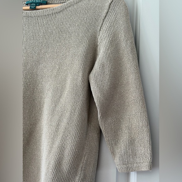 Lauren Ralph Lauren 100% Cotton Knit Boatneck Sweater Light Olive Tan | Large - Picture 6 of 9